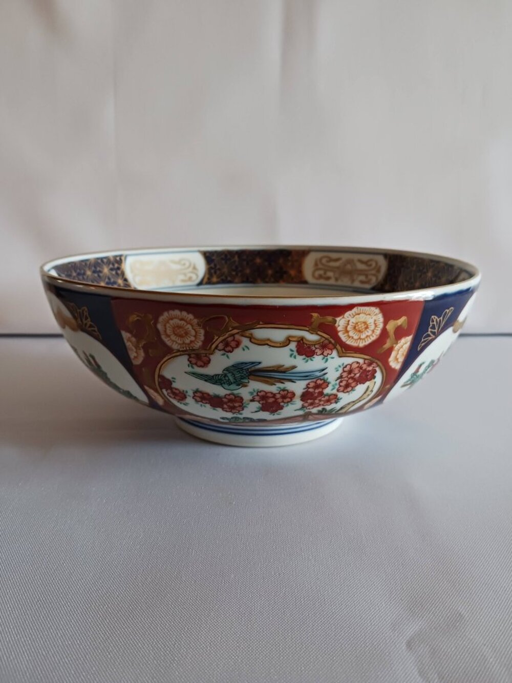Vintage 1960's Gold Imari Hand Painted Floral/Peacock Large Bowl